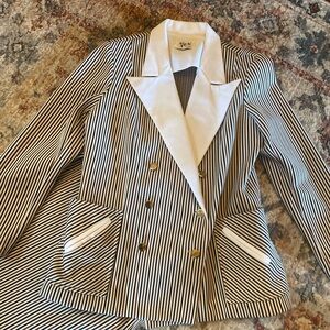 VINTAGE 1970s Fox Original Black Brown and White Striped Blazer and Skirt Suit 8